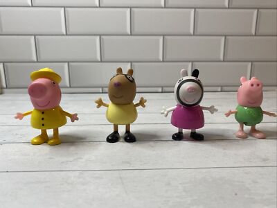 Peppa Pig Figures Lot of 4 Peppa Raincoat George Suzy Sheep Zoe Zebra