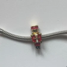 Nutcracker Solider Dangle Charm For Standard Bracelet, UK Solider, Gold Red
