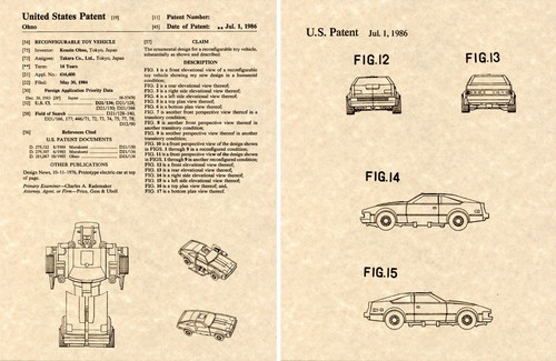 Transformers DOWNSHIFT G1 US Patent Art Print READY TO FRAME OHNO