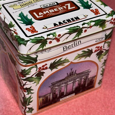 Vintage German Music Box Tin Feinste Gebackmischung Seit 1688 Lambertz Aachen b1