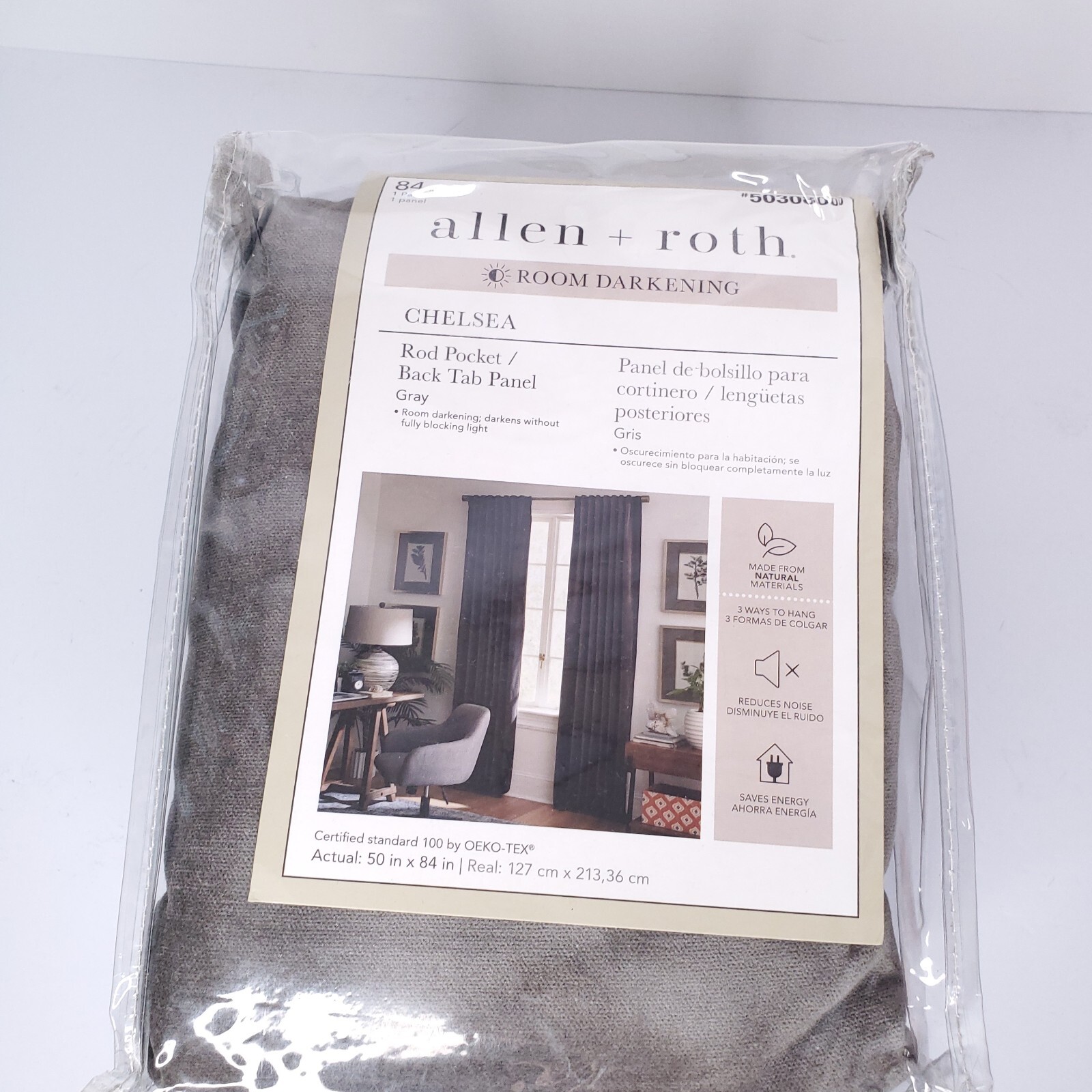 Занавеска Allen + Roth Chelsea 50 x 84 серого цвета с карманом для штанги и задним язычком 5030800