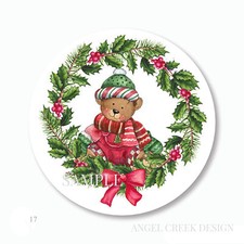 Teddy Bear Wreath Christmas Scrapbook Stickers Labels Envelope Seals Labels