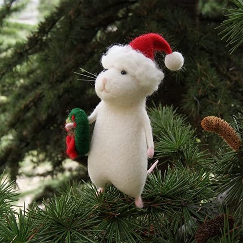 Halloween Maus mit Kürbis, Weihnachten Handarbeit Nadelfilz Maus Dekoration - Bild 6 von 14