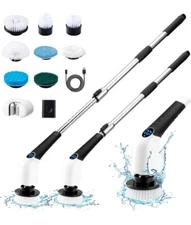 Voice-Prompted Cordless Spin Scrubber: 8 Brush Heads, 3 Speeds Extendable Handle