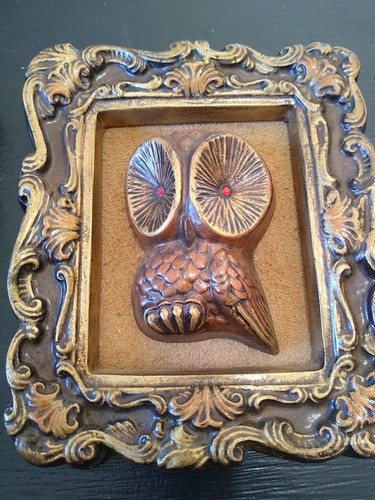 Vintage Chalkware Owl Plaques~Framed - Picture 6 of 20