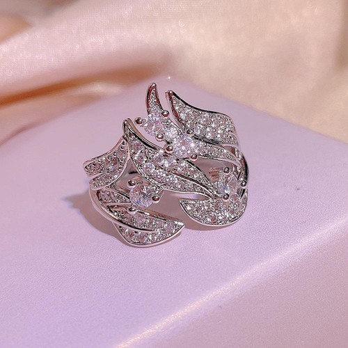 925 Silber Neu Kreativer Diamantbesetzter Reis Ohr Blume Rattan Ring Damen Weiß - Bild 3 von 25