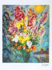 Marc CHAGALL Original Bouquet Litho Print Facsimile Signed & COA