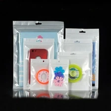 Retail White / Clear Plastic Zippered Plastic Bags with Hang Hole Pouches