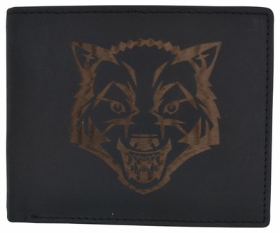 Mens Wolf Logo RFID Blocking Genuine Leather Card ID Bifold Wallet