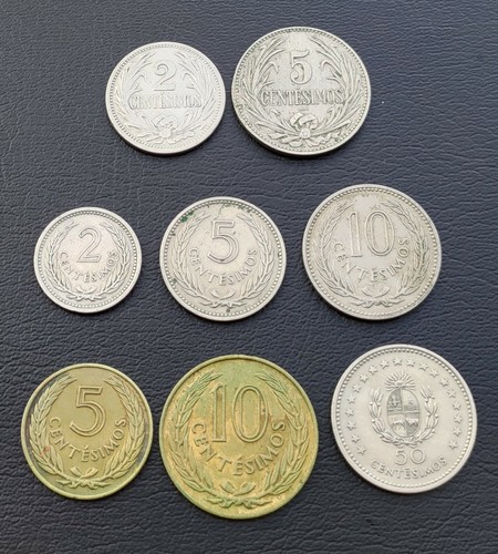 URUGUAY 2-5-10-50 CENTESIMOS 1924-1960 LOT 8 DIFFERENT COINS