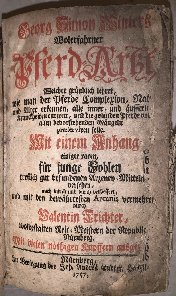 1757, GEORG SIMON WINTER'S WOLERFAHRNER PFERD-ARZT, EQUESTRIAN MEDICINE, GERMAN Foto 4 de 4
