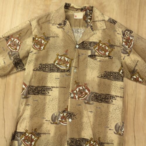 vtg 50s 60s Kramer's hawaiian usa made shirt MEDIUM aloha tiki loop collar - Picture 2 of 8
