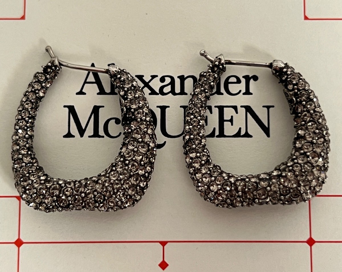 NIB Alexander McQueen Molten Antique Silver Pave Crystal