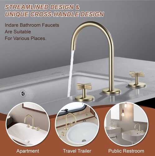 Rubinetto bagno Indare nichel spazzolato largo arco alto 2 maniglie *LEGGI DESCRIZIONE - Foto 3 di 9