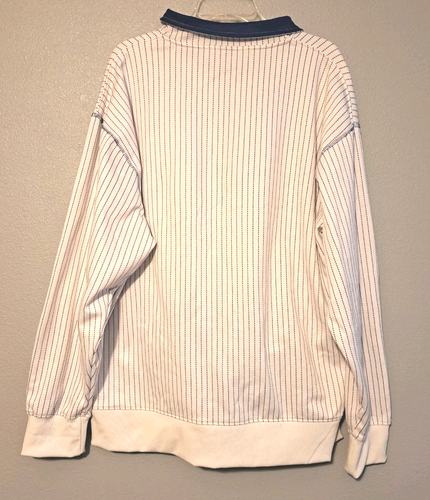 Avirex Mens Jacket XXL White Blue Pinstripe Full Zip Pockets Y2K Bomber - Picture 5 of 9