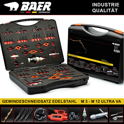 Gewindeschneider Satz Edelstahl BAER UltraVA M3 - M12 Gewindebohrer Schneideisen