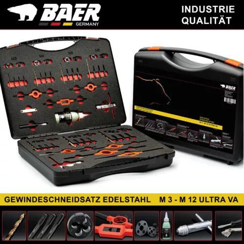 Gewindeschneider Satz Edelstahl BAER UltraVA M3 - M12 Gewindebohrer Schneideisen