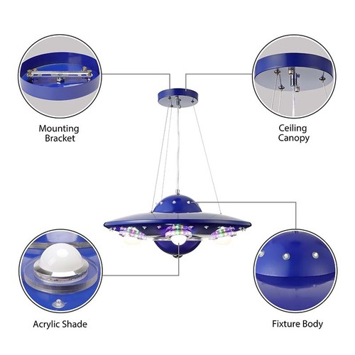 Modern Blue UFO Chandelier Spaceship LED Hanging Pendant Bedroom Ceiling Light - Picture 6 of 6