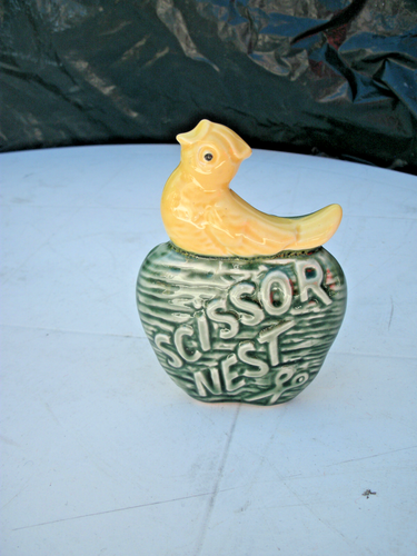 Vintage Scissor Nest Holder--Bird Yellow Green -Wall Hanger