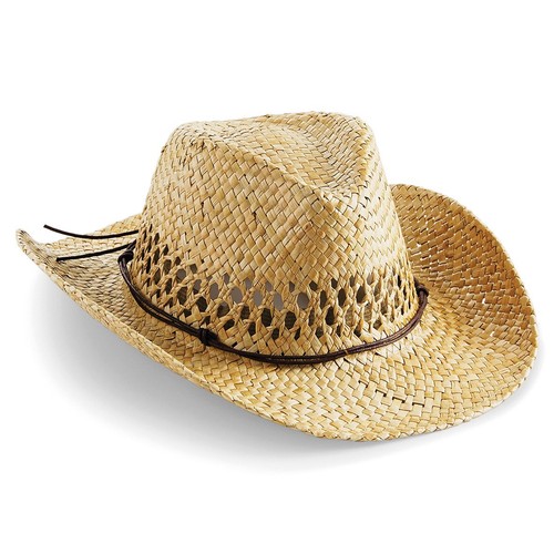 Straw Cowboy Hat B735 - Beechfield Unisex Large Handmade Wired Brim Summer Cap - Picture 4 of 9