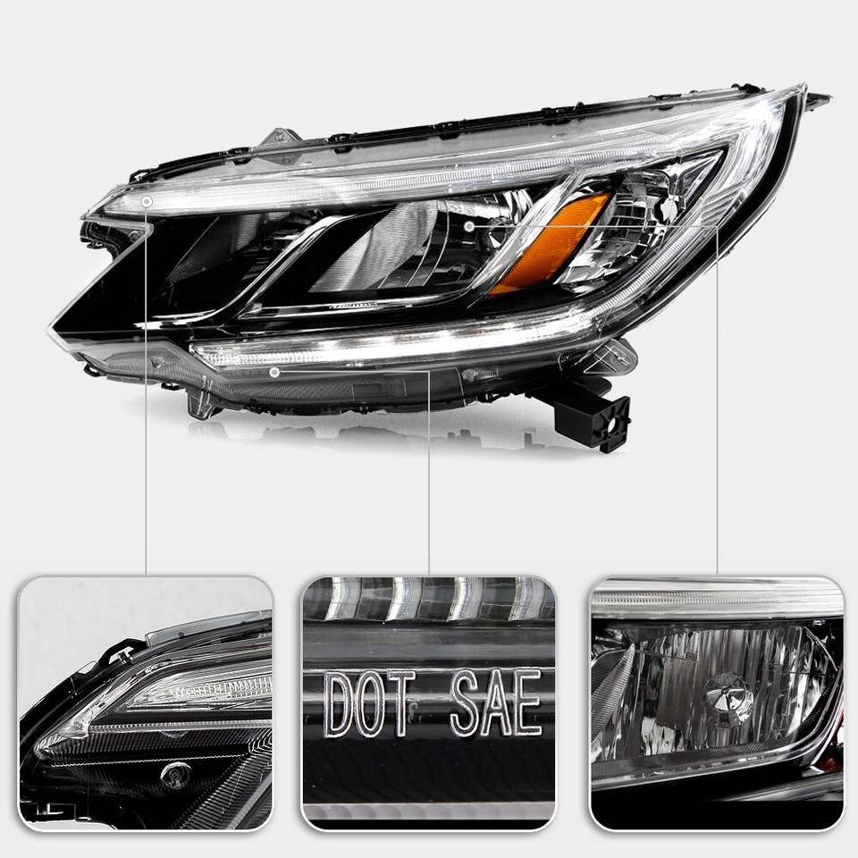 Pair Of OE Style LED DRL Black Headlights For 2015-2016 Honda CR-V EX & EX-L - Direct Fit