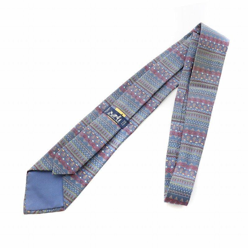 HERMES Neck Tie Logo Blue Multicolor silk Men's N0910 76 | eBay
