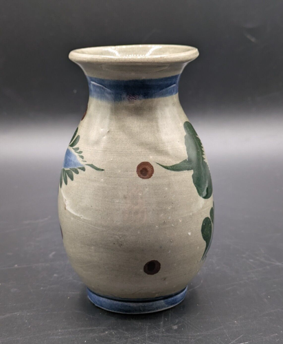 Tonala mexikanische Volkskunst Keramik Knospe Vase Blumen handbemalt 5" signiert - Bild 3 von 5
