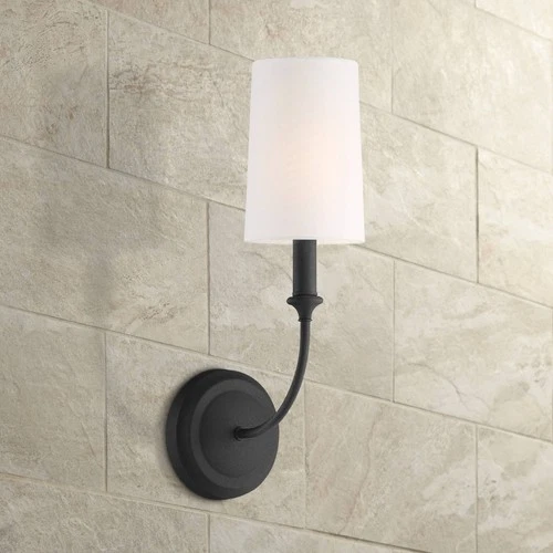 Crystorama Sylvan 15 3/4" Black Finish White Linen Shade Wall Sconce - Picture 1 of 7