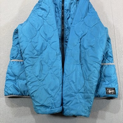 Vintage Stussy Reversible Puffer Jacket Hooded Men's L 2000s Blue
