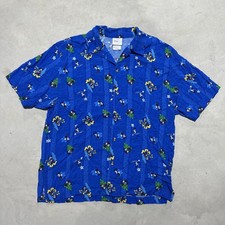 Vintage Disney Store Exclusive Blue Mickey Mouse Hawaiian Shirt SZ M Surfboard
