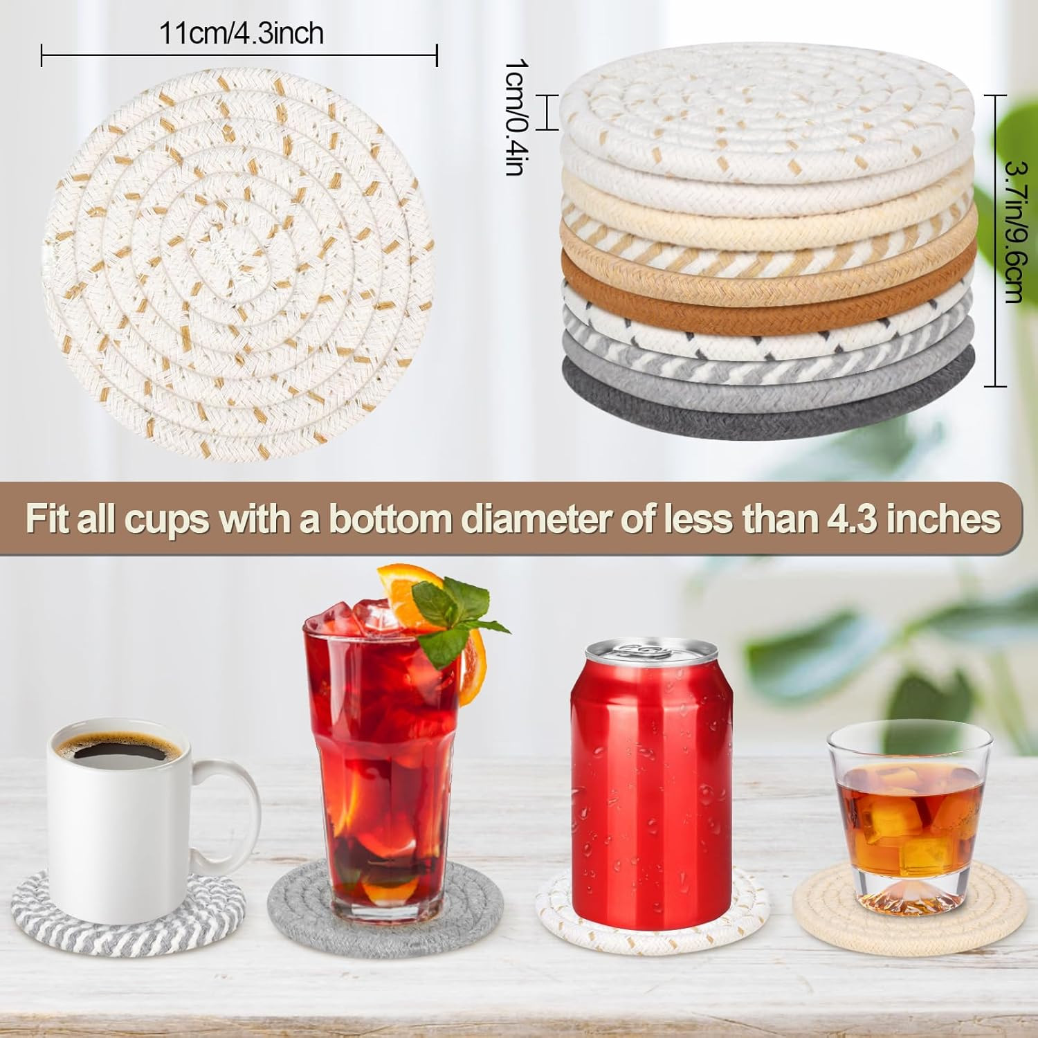 vivinin 10 Psc Cotton Coasters, Absorbent Boho Colour Mixture 