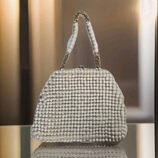1960s beaded purse Cream Color Popcorn Beads Made In Japan