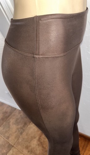 Rare SPANX Faux Leather Metallic Bronze Brown Shine LEGGINGS-2437-Size XS-EUC!