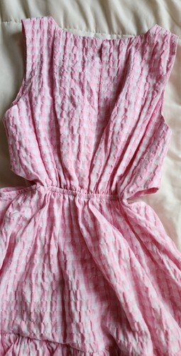 ZARA Gingham Dress Pink White Plaid Checkered Cut Out Sundress Girls 7 CM 122 - Picture 7 of 9
