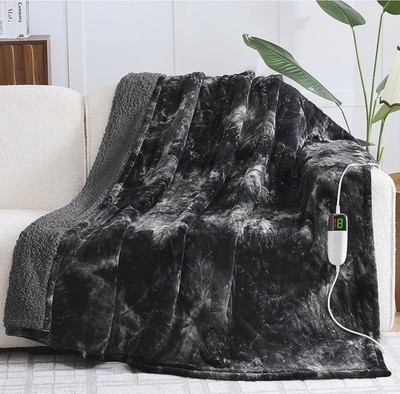 Faux Fur Sherpa Heated Blanket with 10 Heat Levels and 8 Hour Auto Off