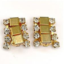 Vintage Gold Tone Deco Style Rectangular Shape Rhinestone Clip Earrings Boho Y2K
