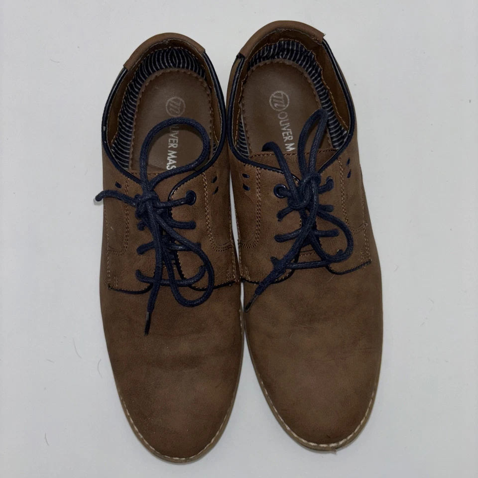 Zapatos de vestir para niños talla 7M Oliver Mason ¡Excelente estado! Marrón azul Foto 2 de 4