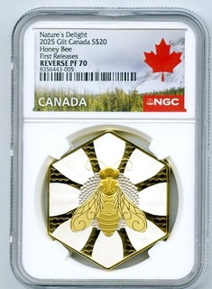2025 $20 CANADA 1 OZ SILVER GILT NGC PF70 HONEY BEE REVERSE PROOF FIRST RELEASES