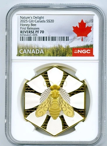 2025 $20 CANADA 1 OZ SILVER GILT NGC PF70 HONEY BEE REVERSE PROOF FIRST RELEASES