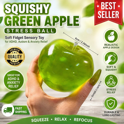 Green Squeeze Ball Gel Soft Squishy Realistic Apple Design Stress Relief 6x5cm