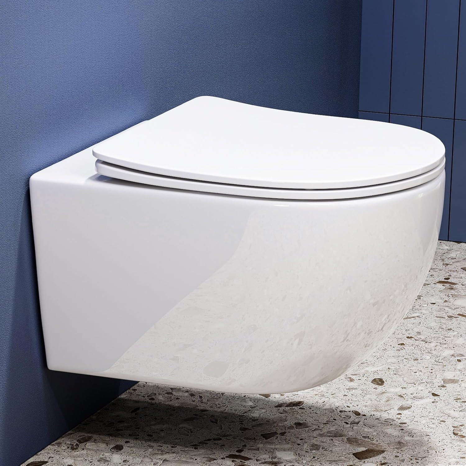 WC suspendu sans rebord rimless céramique avec lunette frein de chute