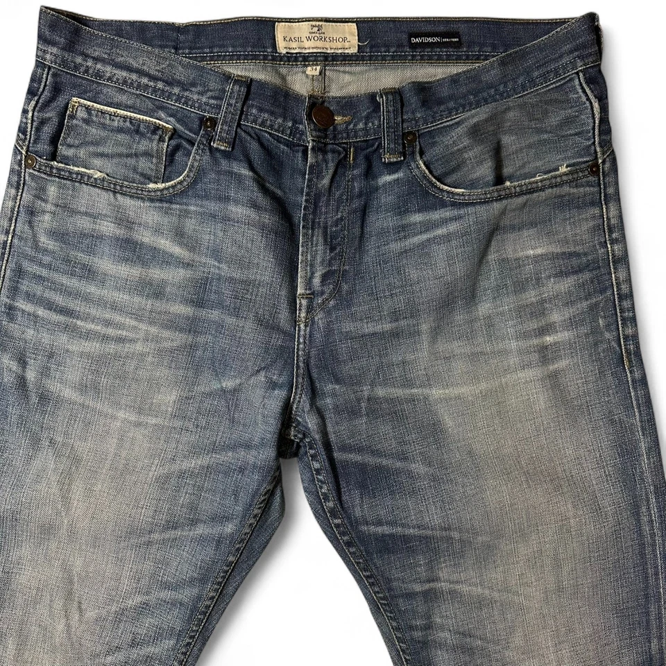 Pantalones de mezclilla rectos Kasil Workshop Davidson Outlaw para hombre talla 34x34 desgastados Foto 2 de 4