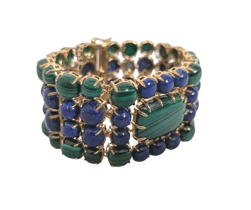 Brazalete de malaquita y lapislázuli chapado en oro de plata de ley Rarities - Nuevo con etiquetas - $1040,50 Foto 3 de 4