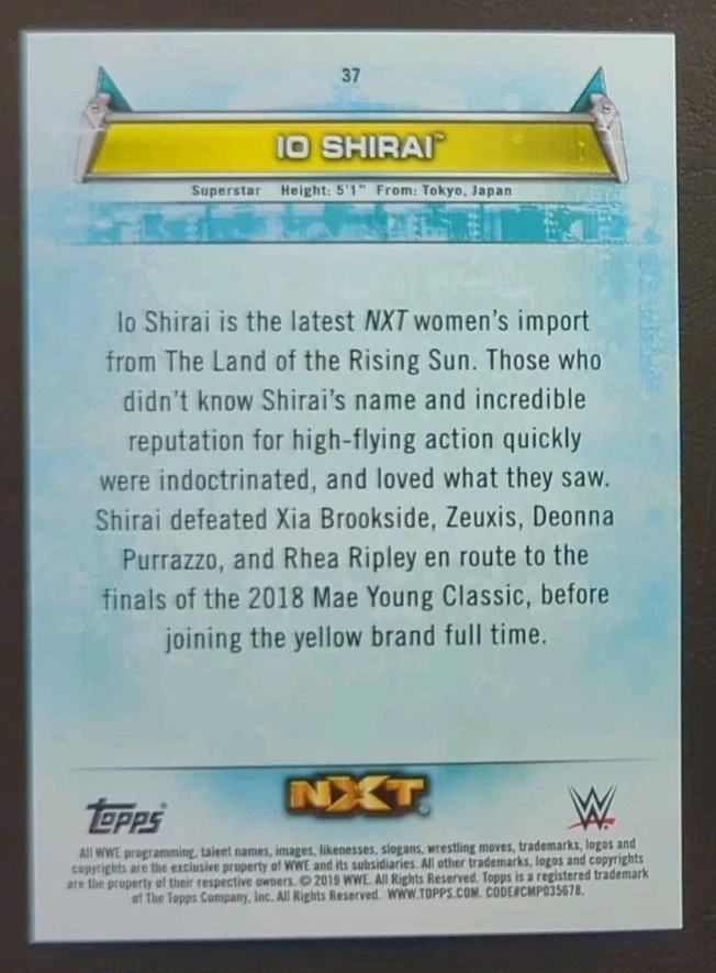 2019 Topps WWE Women's Division IO Shirai 1st NXT Base #37 - Image 2 of 2