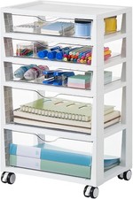 5-Tier Plastic Drawer Storage Rolling Cart with Wheels Clear Drawers with