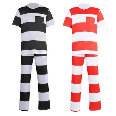 Halloween Prisoner Cosplay Costume Role-playing Men Women Prison Striped Uniform