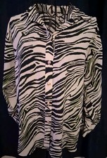 RIVER ISLAND Ladies Zebra Print Blouse Size 12 White Black Stripe Green Flecks