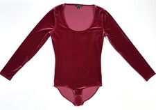 J. Crew Mercantile Body Suit Women's Small Velvet Scoop Neck Long Sleeve Red