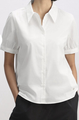 Philosophy Republic Clothing Women's White Collared Short Sleeve Blouse Size L