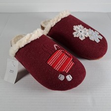 NWT Lands End Clog Slipper Womens 9 Red Felt / Sherpa Lined Slip On House Shoes